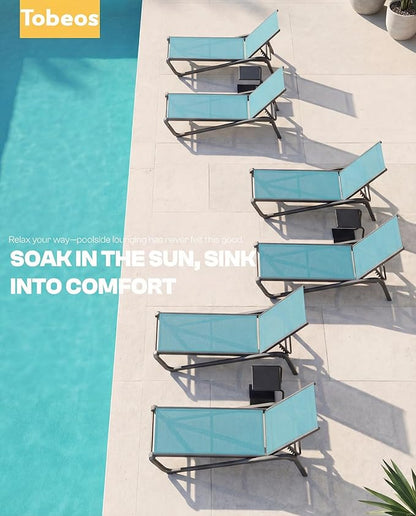 Outdoor Chaise Lounge Chair, 5-Position Adjustable Patio Lounge Chair with Ergonomic Aluminum Frame, Textilene Fabric Pool Loung Chairs for Poolside, Deck, Backyard (Lake Blue)
