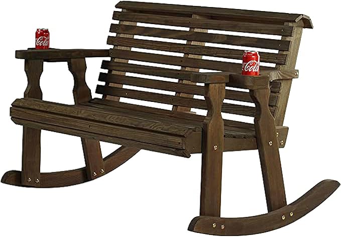 Amish Casual Heavy Duty 800 Lb Roll Back Pressure Treated Double Rocker with Cupholders (Dark Walnut Stain)