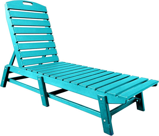 Phat Tommy Outdoor Pool Chaise Lounge, Heavy-Duty Beach Lounger - Folding, HDPE, Recycled Poly Furniture - Reclining Lounge Chair for Patio, Deck, Beach, Cabana, or Poolside, Teal