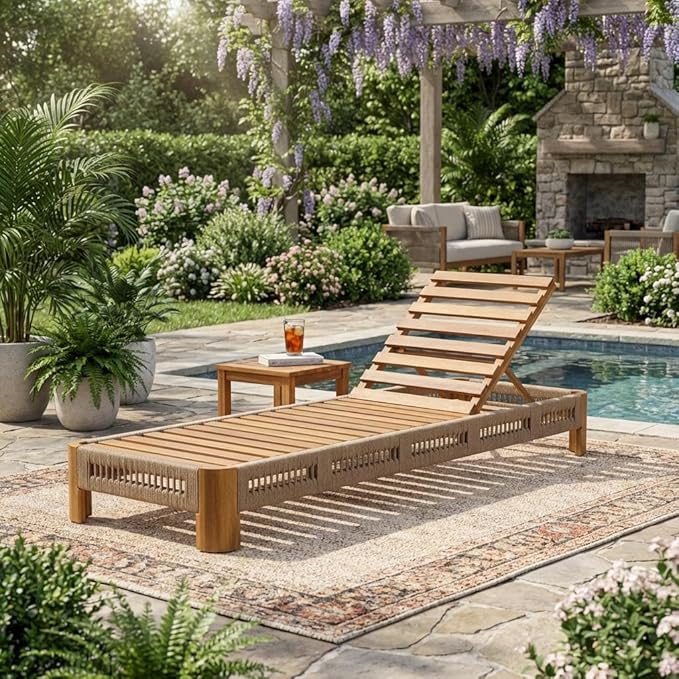 Christopher Knight Home Lamon Acacia Wood Chaise Lounge Chair Outdoor with Handwoven Rope Accents - Photo 4