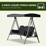 Outsunny 3-Seat Patio Swing Chair, Outdoor Porch Swing Glider with Adjustable Canopy, Removable Cushion - Photo 6