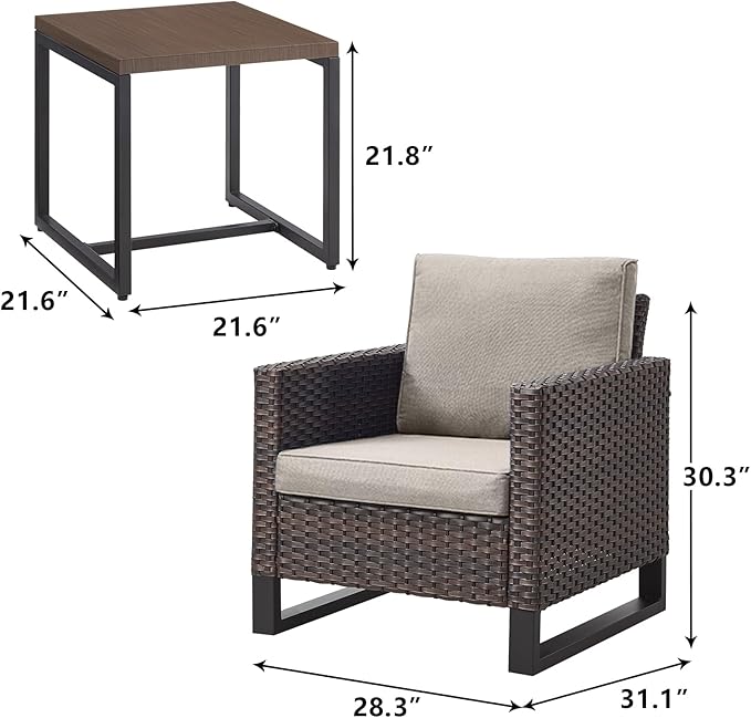 Rilyson Wicker Outdoor Patio Chairs Set - 3 Piece Rattan Patio Furniture Bistro Chairs Set with Waterproof Wicker - Photo 2