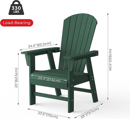 Costaelm Outdoor Adirondack Chair, HDPE Patio Balcony Chairs, Portside Seashell Nautical Curveback Adirondack Chair and Fire Pit Chairs, Dark Green