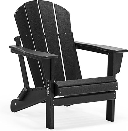 WO WESTIN OUTDOOR HDPE Laguna 3PC Outdoor Poly Adirondack Chair Set with Side Table, Black