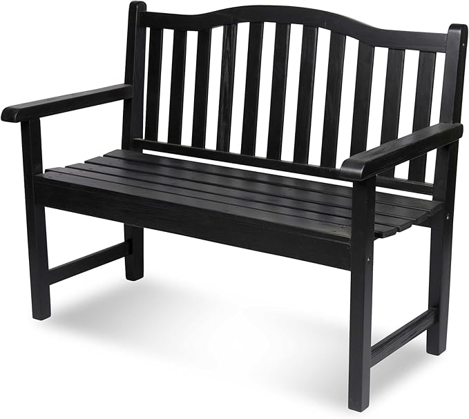 Shine Company Belfort Outdoor Solid Wood Patio Garden Bench, Ergonomic Seat, 22" D x 44.75" W x 36" H, Black