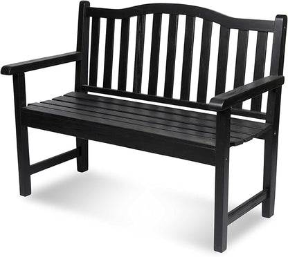 Shine Company Belfort Outdoor Solid Wood Patio Garden Bench, Ergonomic Seat, 22" D x 44.75" W x 36" H, Black