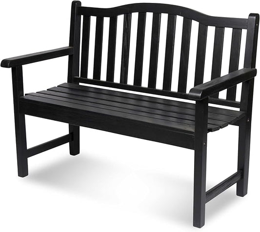 Shine Company Belfort Outdoor Solid Wood Patio Garden Bench, Ergonomic Seat, 22" D x 44.75" W x 36" H, Black