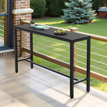 Crestlive Products Outdoor Bar Table, 55'' Rectangle Patio Counter Height Table High Pub Table with Waterproof Top and Sturdy Metal Frame for Balcony, Bistro, Garden, Backyard, Hot Tub (Black)