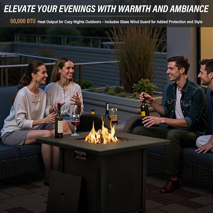Belord 5 Pieces Patio Furniture Set with 50000 BTU Propane Fire Pit Table, All-Weather Patio Rocking Chairs - Photo 2