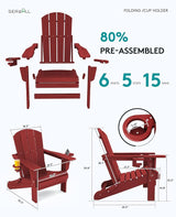 SERWALL Adirondack Chair with Cup Holders - Composite Adirondack Chairs Set of 2 HDPE Outdoor Chairs All Weather Use - Photo 4