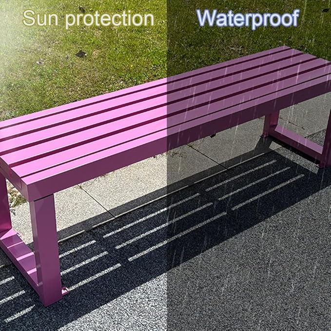 Outdoor Garden Bench,Metal Patio Bench,Weatherproof Backless Benches 2-Person Balcony Seat for Front Porch,Park,Backyard,Entryway 880 Lbs Weight(Khaki,59 Inch)