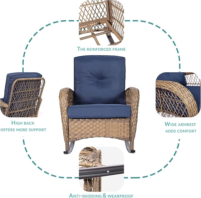 MEETWARM 3 Pieces Outdoor Wicker Rocking Chair Set - Photo 2