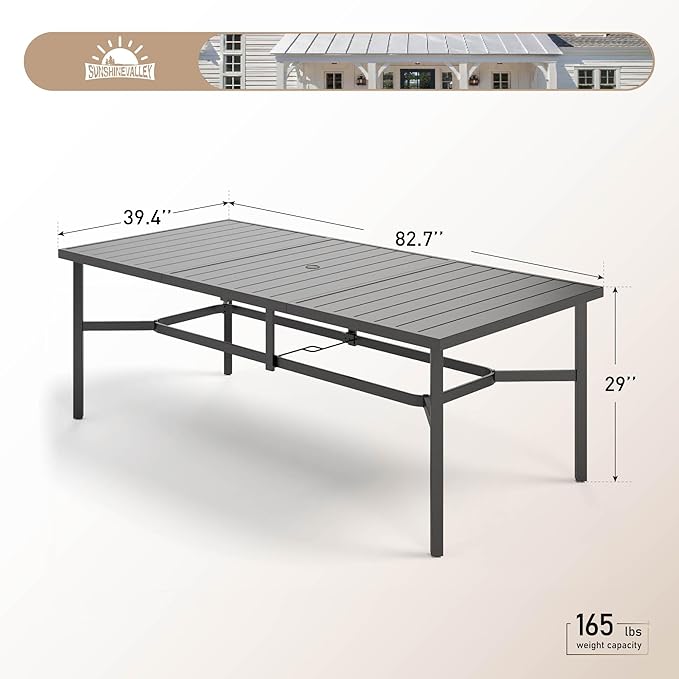 83" Patio Table for 8, Large Rectangle Patio Dining Table with Umbrella Hole - Photo 3