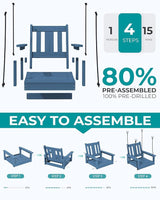 SERWALL HDPE Single Porch Swing Set of 2, Heavy Duty Single Person Swing Chair with 2 Polypropylene Hanging Ropes - Photo 8