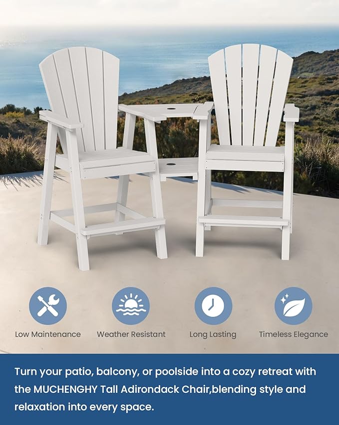 Ciokea Tall Adirondack Chairs Set of 4, HDPE Outdoor Adirondack Bar Stools with Double Connecting Tray - Photo 7