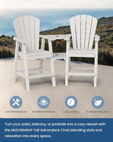 Ciokea Tall Adirondack Chairs Set of 4, HDPE Outdoor Adirondack Bar Stools with Double Connecting Tray - Photo 7