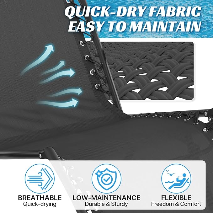 Zero Gravity Chair Replacement Fabric with Bungee Cord Kit, 17 Inch Wide Repair Cloth with Replacement Cord for Anti Gravity Chairs Outdoor Recliner Patio Lounge Chair Lawn Beach Sling Chair, Black
