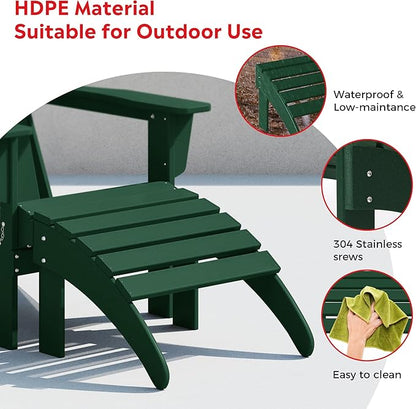 Costaelm Adirondack Chair Footrest Foldable Ottoman, Folding Ottoman Outdoor Foot Rest for Patio Waterproof, Adirondack Ottoman Outdoor, Dark Green