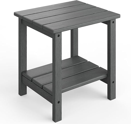 GarveeLife Outdoor Side Table 2-Tier, 18 in HDPE All Weather Resistant Patio Side Tables for Outside, End Table for Patio Pool Deck Indoor Backyard, Grey