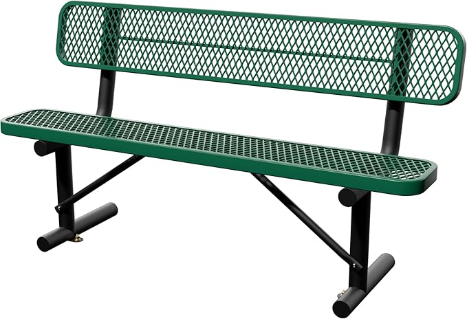 6 Feet Steel Park Bench for Outside, Outdoor Bench with Backrest & Portable Frame, Commercial Benches for Shopping Malls, Stores, Parks, Patios, Decks, Green