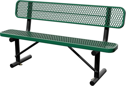 6 Feet Steel Park Bench for Outside, Outdoor Bench with Backrest & Portable Frame, Commercial Benches for Shopping Malls, Stores, Parks, Patios, Decks, Green