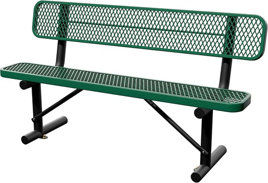 6 Feet Steel Park Bench for Outside, Outdoor Bench with Backrest & Portable Frame, Commercial Benches for Shopping Malls, Stores, Parks, Patios, Decks, Green