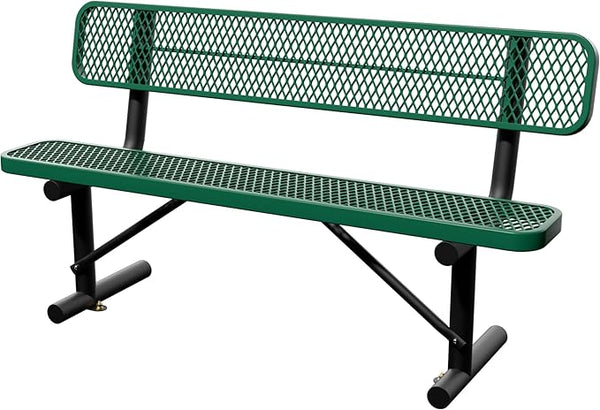 6 Feet Steel Park Bench for Outside, Outdoor Bench with Backrest & Portable Frame, Commercial Benches for Shopping Malls, Stores, Parks, Patios, Decks, Green