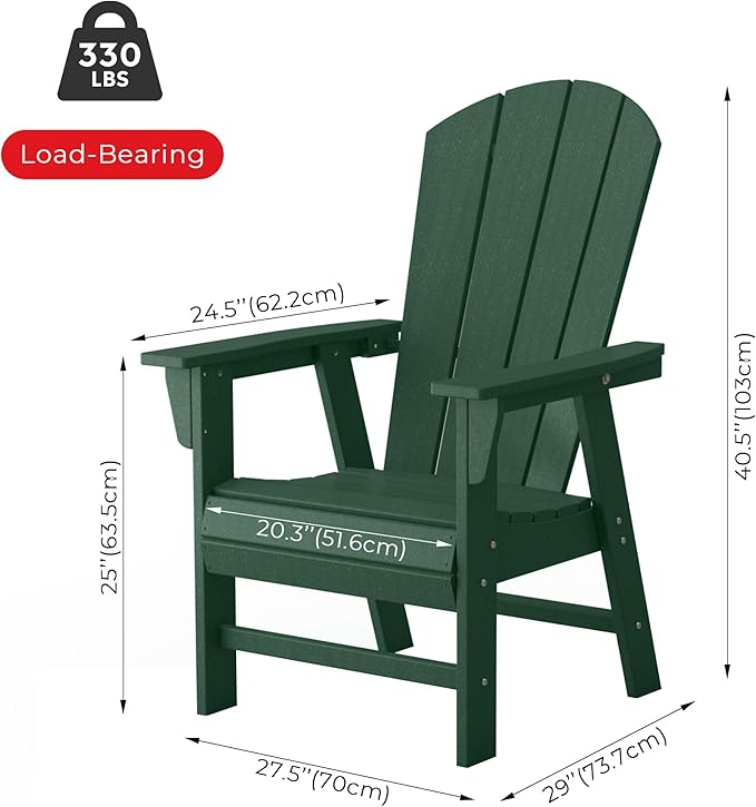 Costaelm Outdoor Fire Pit Chair, Patio hdpe Balcony Pool Adirondack Chair, Modern Front Porch Backyard Chair, Garden Resin Lounge Chair for Outside, Dark Green