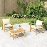 Outdoor Combination Sofa Terrace Furniture Set Garden Chair Cream Cushions Bamboo, Polyester, Foam, PP Cotton - Photo 1