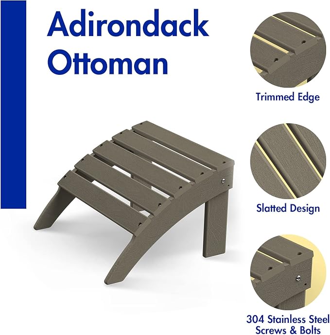 BRIOPAWS Adirondack Ottomans | Folding | Set of 4 | HDPE Plastic | Wood Grain Outdoor Foot Rest | All Weather | Adirondack Chair Footrest | Foot Stool for Deck Porch Patio | 19.7W x 18.5L x 13H Inch