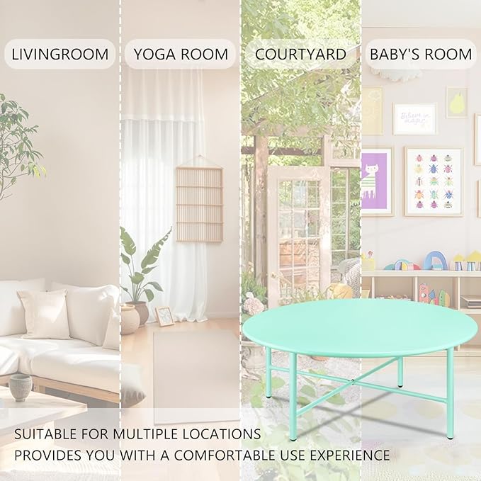 Patio Round Steel Patio Coffee Table, Weather Resistant Anti-Rust and Waterproof Indoor and Outdoor Large Side Table, for Garden Living Room Bedroom Balcony (Mint Green)