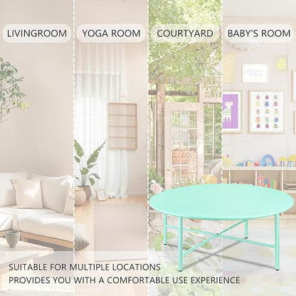 Patio Round Steel Patio Coffee Table, Weather Resistant Anti-Rust and Waterproof Indoor and Outdoor Large Side Table, for Garden Living Room Bedroom Balcony (Mint Green)