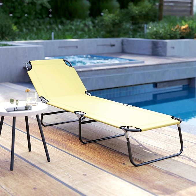 Outsunny Folding Chaise Lounge Pool Chairs, Outdoor Sun Tanning Chairs with 5-Level Reclining Back - Photo 9