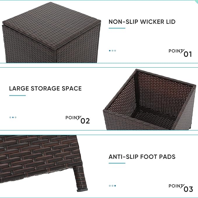 Verano Garden Outdoor Wicker Side Table, Small Storage Rattan Wicker End Table, Square Resin Coffee Table for Garden Porch Deck Living Room Backyard (Brown)