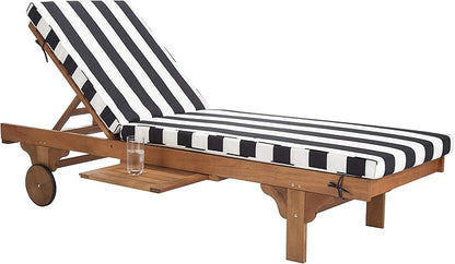 SAFAVIEH Outdoor Collection Newport Natural/ Black & White Stripe Cushion Built-in Side Table Adjustable Chaise Lounge Chair