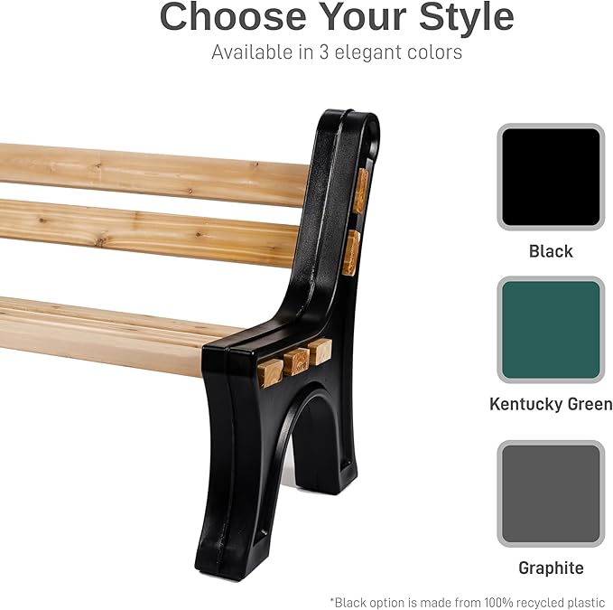 RTS Home Accents Custom Length Lightweight Indoor or Outdoor Bench Ends with Backrest (Wood & Screws Sold Separately), Black