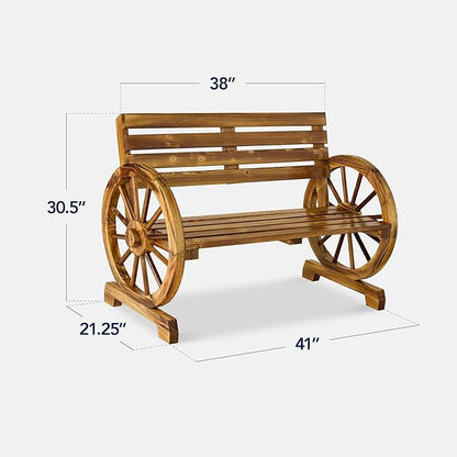 Best Choice Products 2-Person Wooden Wagon Wheel Bench for Backyard, Patio, Porch, Garden, Outdoor Lounge Furniture w/Rustic Country Design, Slatted Seat and Backrest - Natural