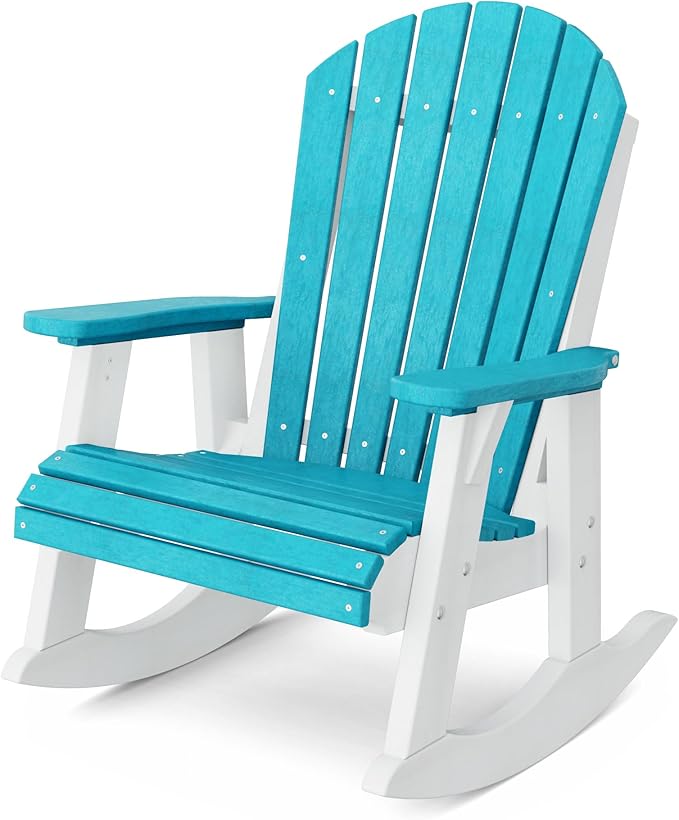 Wildridge Heritage Adirondack Rocking Chair, Aruba Blue and White - Outdoor Weather Resistant HDPE Rocking Chair for Patio, Deck, Fire Pit
