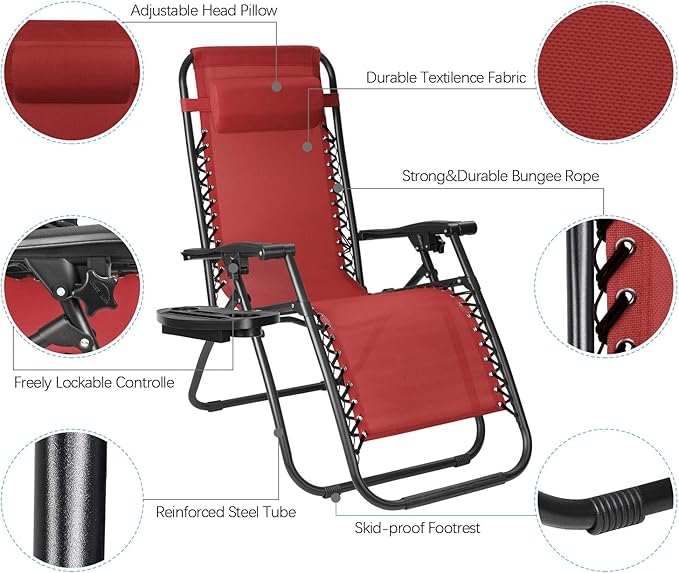 Flamaker Patio Zero Gravity Chair Outdoor Folding Lounge Chair Recliners Adjustable Lawn Lounge Chair with Pillow for - Photo 4
