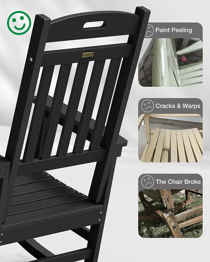 YEFU Outdoor Rocking Chairs Set of 4: Patio Rocking Chair for Adult, Outdoor Rocker Weather Resistant, Easy to Assemble, Safe&Comfortable, Black
