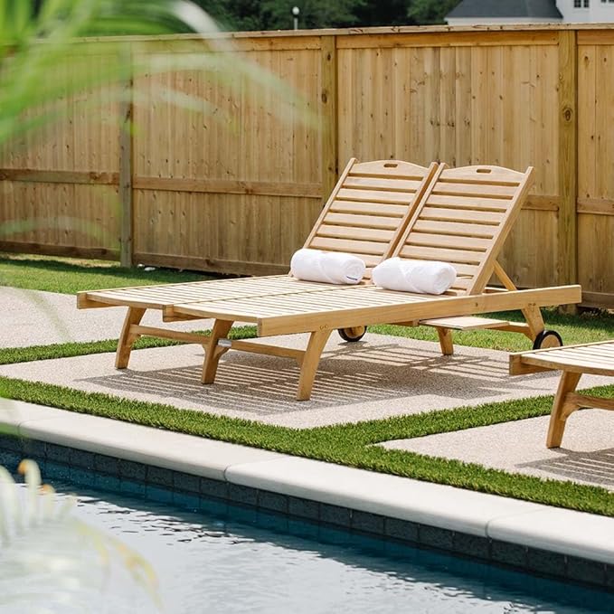 Ash & Ember Hawthorne Grade A Teak Double-Wide Reclining Lounge Chair, Four Adjustable Backrest Positions, Pull-Out Tray - Photo 2
