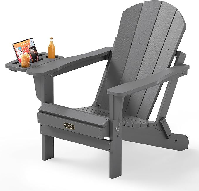 SERWALL Folding Adirondack Chair, Patio Adirondack Chairs with 4 in 1 Cup Holder - Photo 1