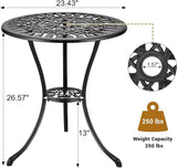 23.5 Inch Small Round Patio Bistro Table, Weatherproof Outdoor Coffee Table with Umbrella Hole & Vintage Floral Pattern - Photo 3