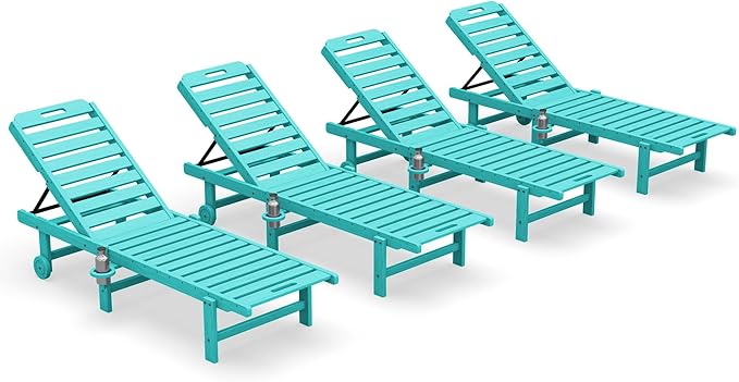 SERWALL Outdoor Chaise Lounge Set of 4, 78" Patio Lounge Chair with 5 Positions Adjustable Backrest - Photo 10