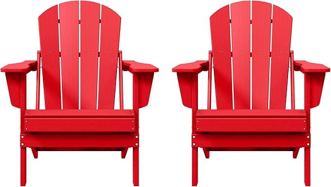 WO WESTIN OUTDOOR HDPE Laguna Outdoor Folding Poly Adirondack Chair (Set of 2), Red
