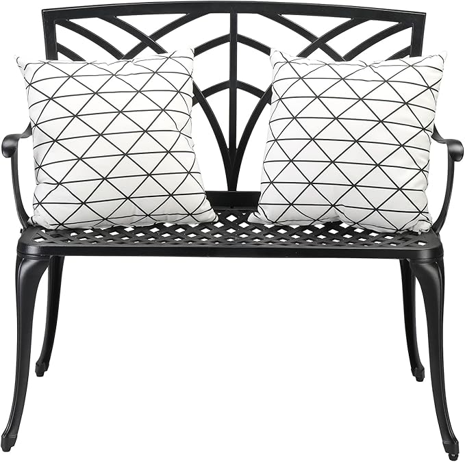 38-Inch Cast Iron Steel Frame Garden Bench Outdoor Patio Bench Chair, Antique Metal Bench for Yard & Porch & Park, Black