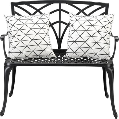 Outvita Outdoor Cast Aluminium Bench, 38" Weather Resistant Patio Bench with Orchid Pattern for Front Porch, Backyard, Lawn