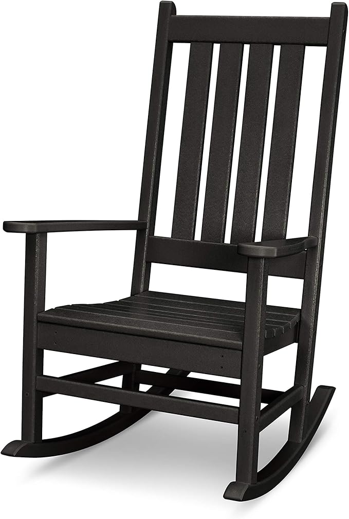 Polywood Vineyard Porch Rocking Chair, HDPE Outdoor Rocker, Patio Furniture, Black, Made in USA