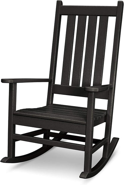 Polywood Vineyard Porch Rocking Chair, HDPE Outdoor Rocker, Patio Furniture, Black, Made in USA