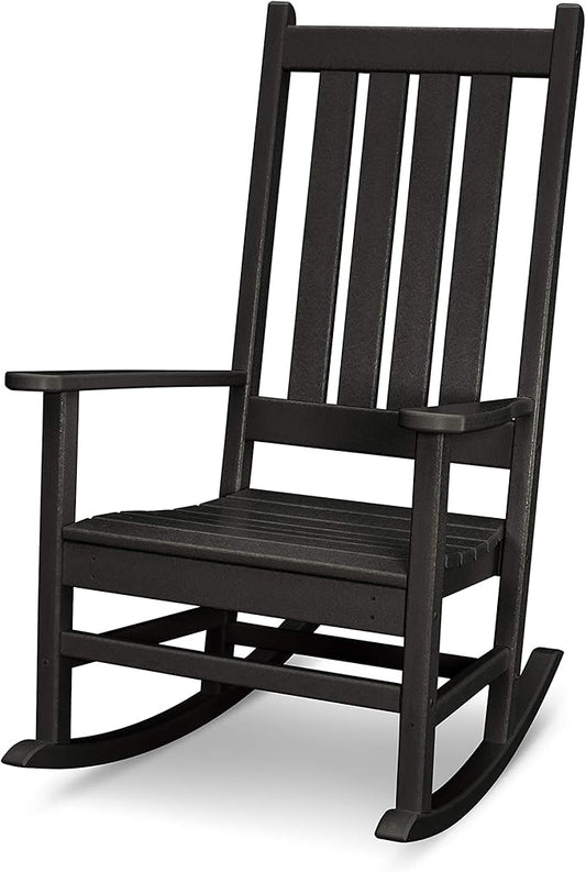 Polywood Vineyard Porch Rocking Chair, HDPE Outdoor Rocker, Patio Furniture, Black, Made in USA